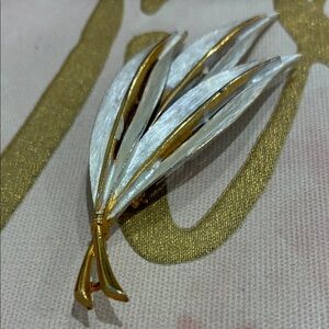 Gold and Silver J J Signed Leaf Spray Brooch - Elegant Women’s Jewelry